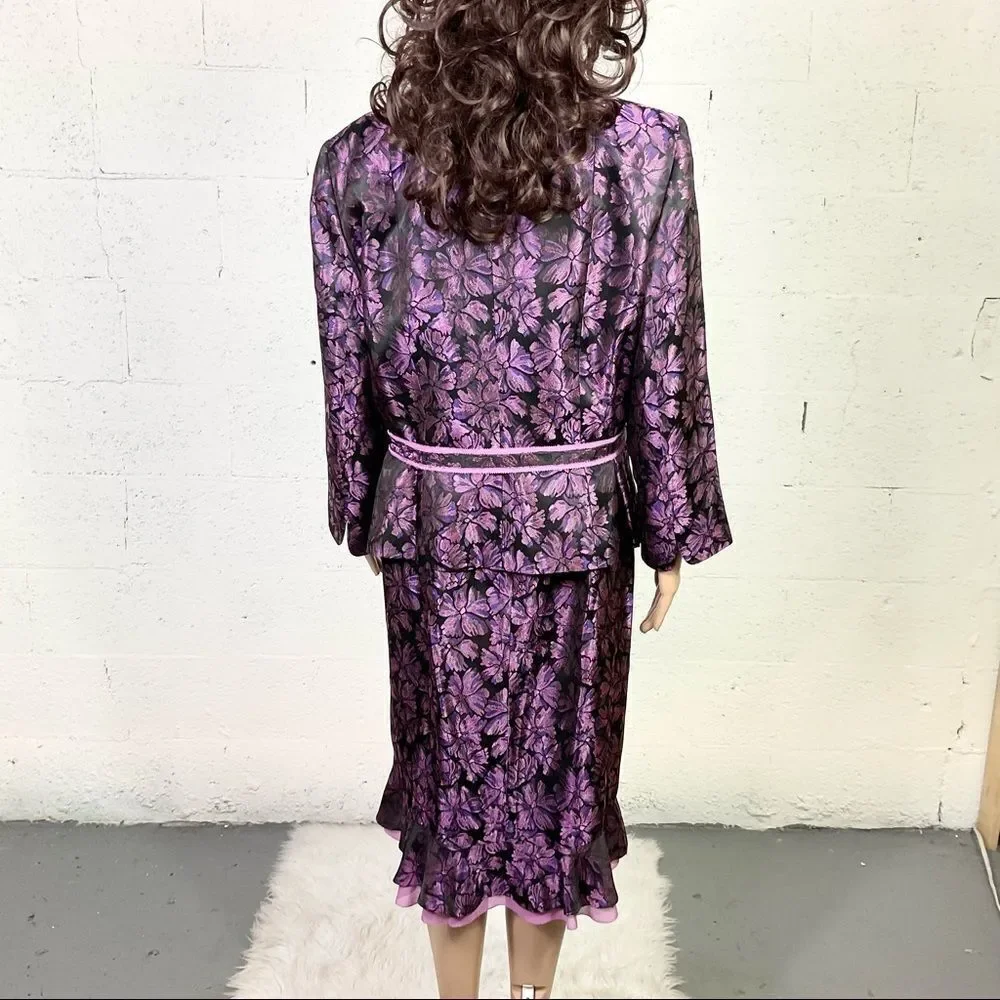 NEW Nipon Boutique Onyx Purple Metallic Floral Dress Jacket Matching Set 16